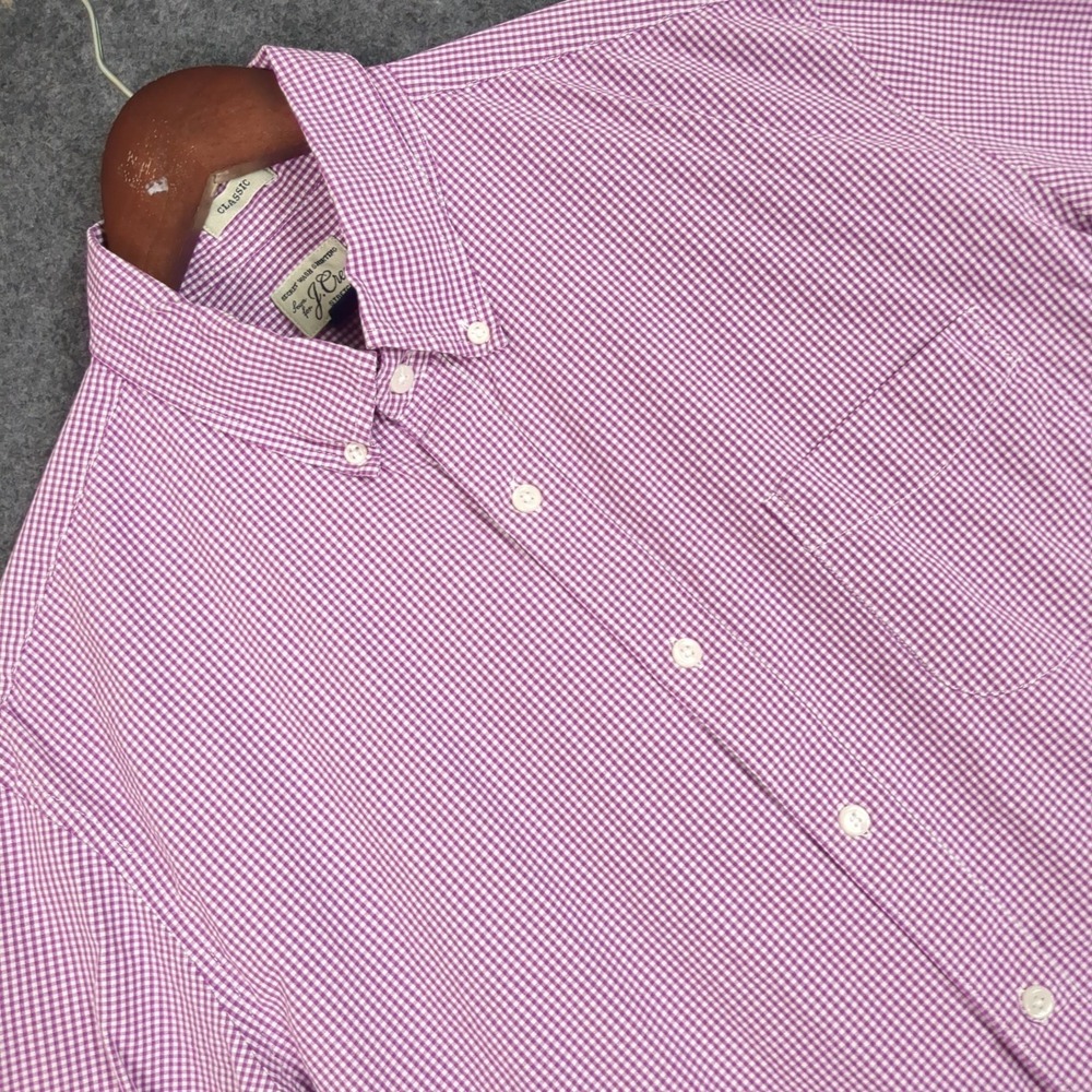 J.Crew Mens Secret Wash Stretch Shirt Large Purple Gingham Classic Fit Button Up